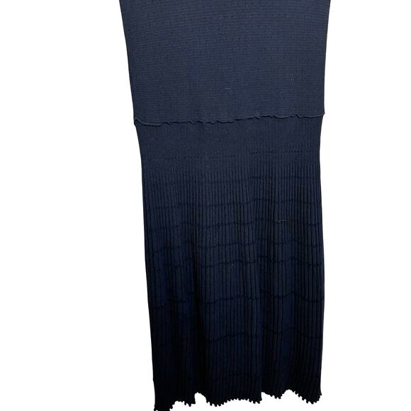 Piazza Sempione Black Short Sleeve Perforated Pleated Flare A Line Dress 42 US 6 - Picture 3 of 11